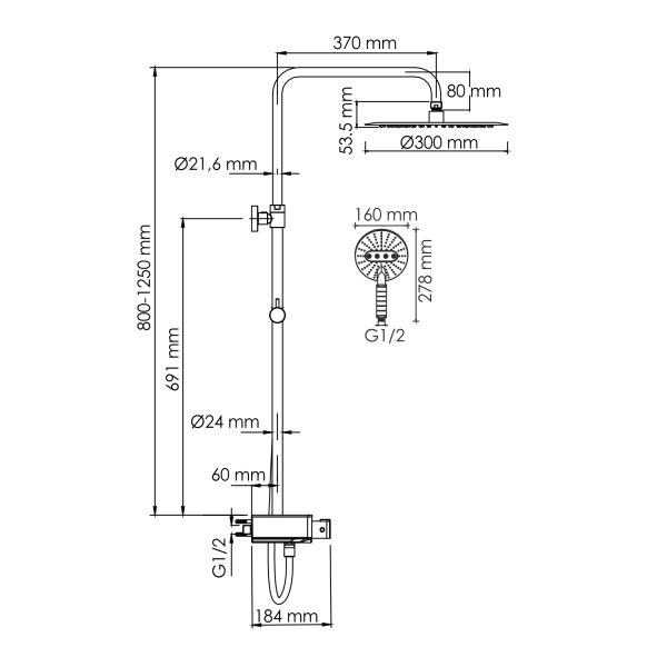 Душевой комплект WasserKRAFT A113.116.059.CH Thermo хром