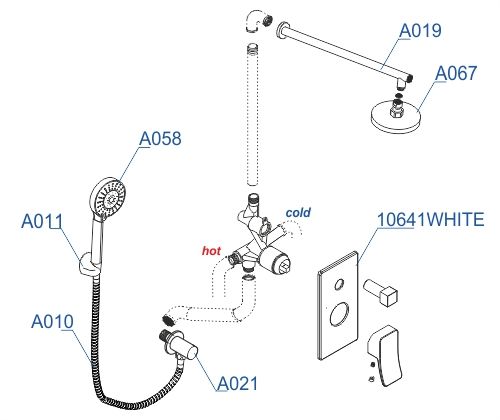 Wasserkraft A16067WHITE Встраиваемый комплект для душа с верхней душевой насадкой и лейкой