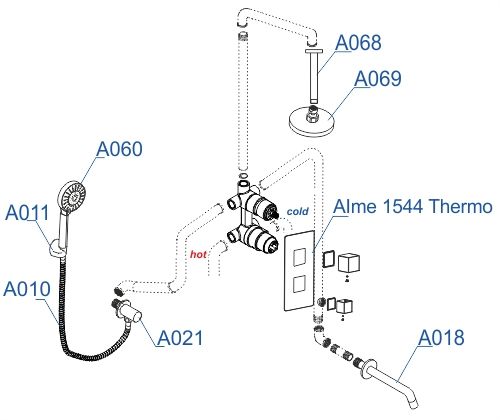 Wasserkraft А171568 Thermo Встраиваемый комплект для ванны с верхней душевой насадкой, лейкой и изливом