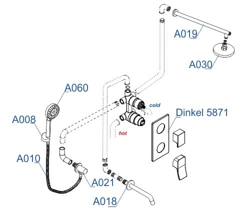 Wasserkraft А175819 Встраиваемый комплект для ванны с верхней душевой насадкой, лейкой и изливом
