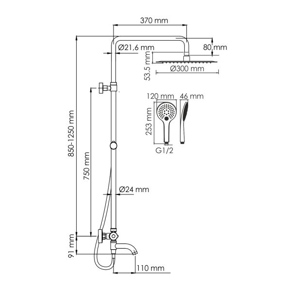 Душевой комплект WasserKRAFT A188.161.155.WM Thermo белый