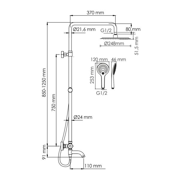 Душевой комплект WasserKRAFT A188.257.155.WM Thermo белый
