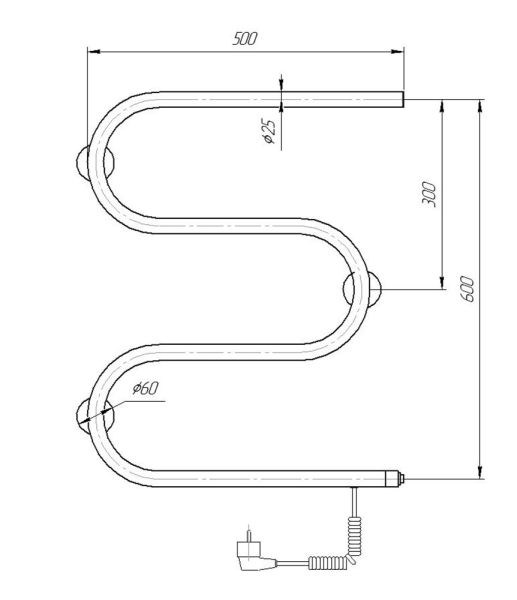 Полотенцесушитель электрический Domoterm DMT 107-25 60x50 EK R хром