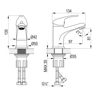 Смеситель для раковины Rossinka A35-13 хром