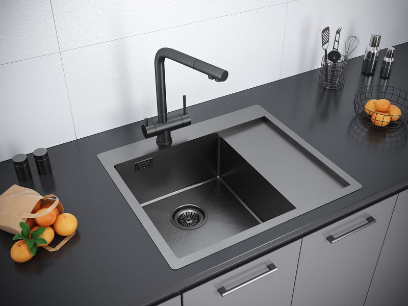 Мойка кухонная Paulmark Alster PM825951-GML левая воронёная сталь Мойка кухонная Paulmark Alster PM825951-GML левая воронёная сталь