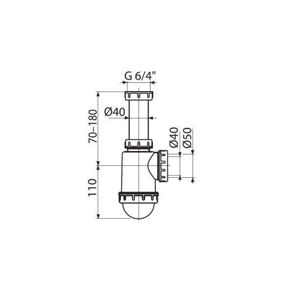 Сифон для мойки AlcaPlast c накидной гайкой 6/4" без штуцера A443-DN50/40
