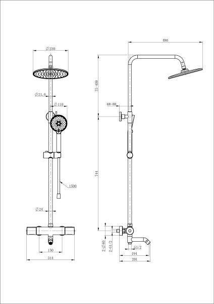 Душевая стойка Wonzon & Woghand INN 2 WW-A3006-T1-MW с термостатом белый матовый