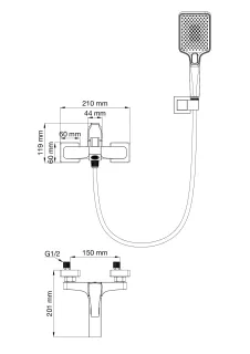 Смеситель для ванны с душем Wonzon & Woghand Flex WW-88037072-BN брашированный никель