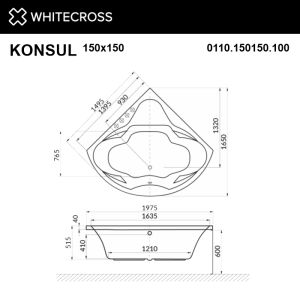 Гидромассажная ванна WHITECROSS Konsul 0110.150150.100.ULTRA.BR 150 см Ultra бронза