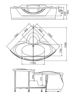 Акриловая ванна GEMY G9025 II C 155x155x70 Акриловая ванна GEMY G9025 II C 155x155x70