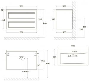 Подвесная тумба под раковину Art&Max Platino 90см капучино матовый AM-Platino-900-2C-SO-CM