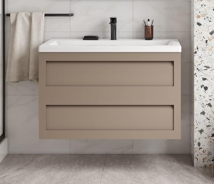 Подвесная тумба под раковину Art&Max Platino 100см капучино матовый AM-Platino-1000-2C-SO-CM
