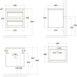 Подвесная тумба под раковину Art&Max Platino 58см капучино матовый AM-Platino-580-2C-SO-CM