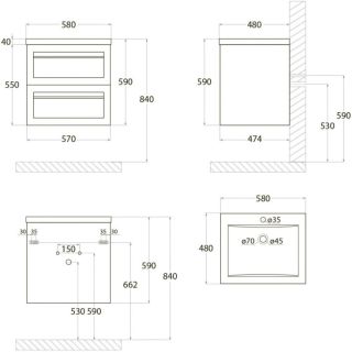 Подвесная тумба под раковину Art&Max Platino 58см капучино матовый AM-Platino-580-2C-SO-CM