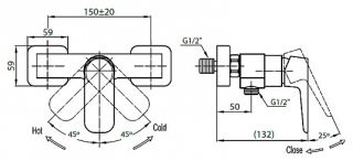 Смеситель для душа, хром Cezares GRACE-C-D-01