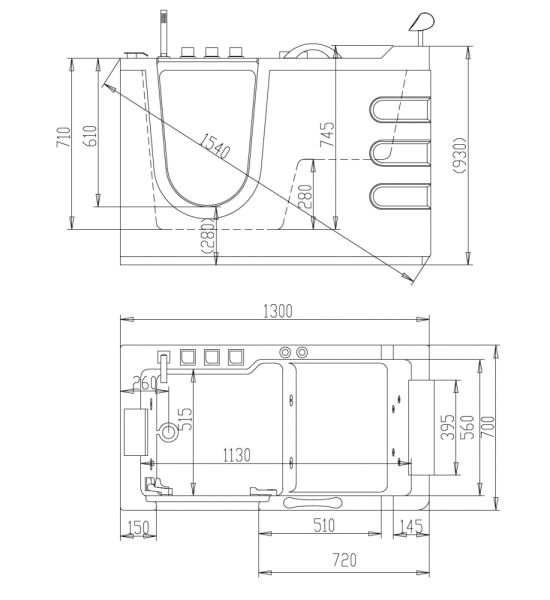 Акриловая ванна ABBER AB9000 B L 130x70