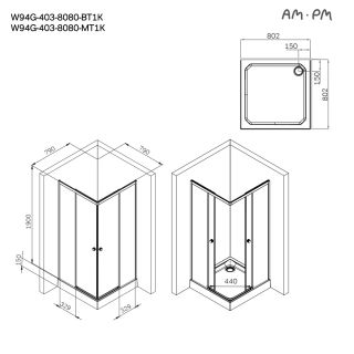 Душевой уголок Am.Pm X-joy W94G-403-8080-МТ1К 80x80 см без поддона хром матовый Душевой уголок Am.Pm X-joy W94G-403-8080-МТ1К 80x80 см без поддона хром матовый