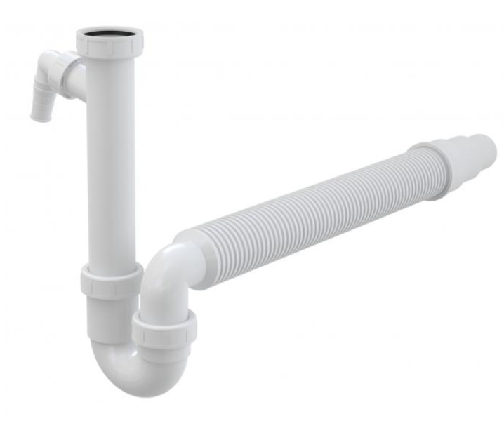 Сифон для мойки AlcaPlast трубчатый с накидной гайкой 6/4"  подводкой и гофрой A83-DN50/40 Сифон для мойки AlcaPlast трубчатый с накидной гайкой 6/4"  подводкой и гофрой A83-DN50/40