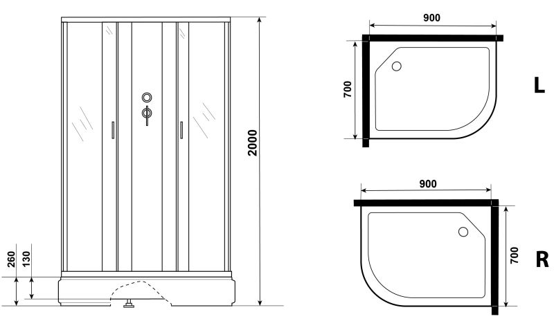 Душевая кабина Niagara NG-33974-14RBK 90x70см серебро/матовое