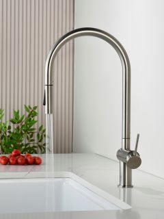 Смеситель для кухни AQUAme Cucina AQM9901BN с выдвижным изливом никель брашированный