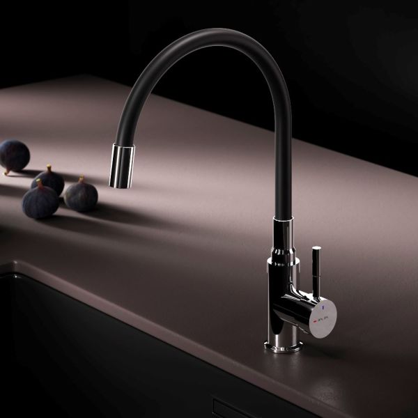 Смеситель для кухни Am.Pm X-Joy S F85B07602 с гибким изливом чёрный/хром