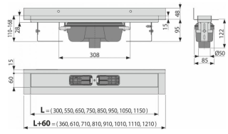 Душевой лоток AlcaPlast с порогами для цельной решетки с воротником к стене 95см хром APZ1016-950 Душевой лоток AlcaPlast с порогами для цельной решетки с воротником к стене 95см хром APZ1016-950