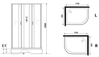 Душевая кабина Niagara NG-33194-14LBKG с гидромассажем 110x90см серебро/матовое