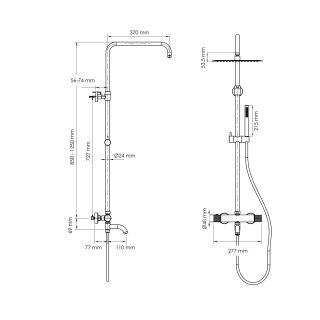 Душевая стойка WasserKRAFT Muritz Thermo 98101.116.137BRG с термостатическим смесителем розовое золото матовое