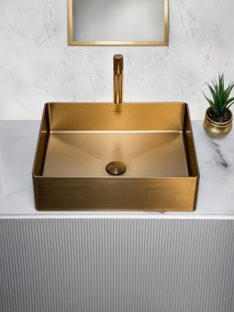 Раковина AltroBagno Accordo 001009 OrSp из нержавеющей стали золото матовое  Раковина AltroBagno Accordo 001009 OrSp из нержавеющей стали золото матовое