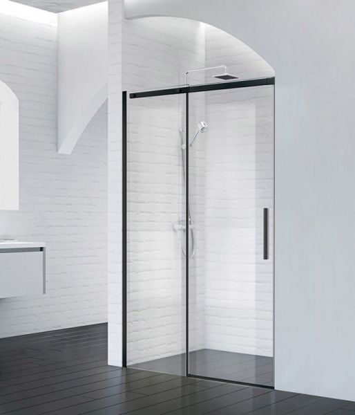 Душевая дверь в нишу BelBagno Acqua -BF-1-140-C-NERO профиль черный матовый