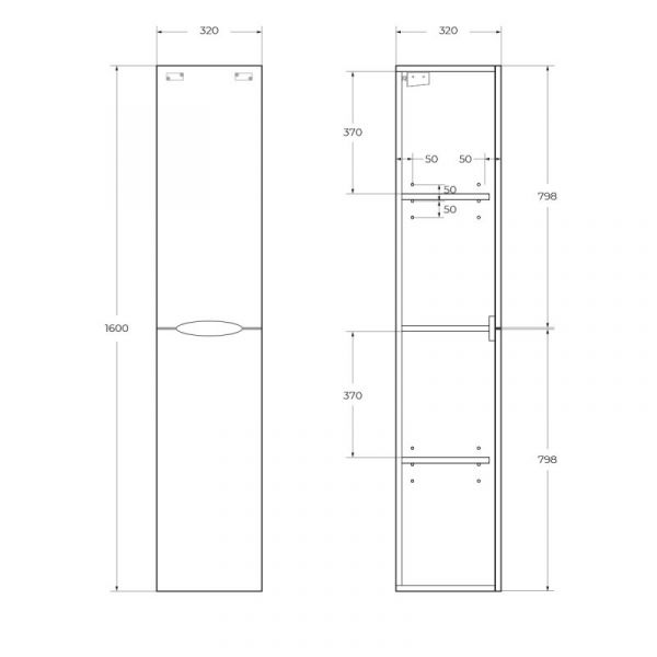 Шкаф-пенал подвесной BelBagno ACQUA-1600-2A-SC-RR-P