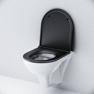 Унитаз подвесной Am.Pm Gem FlashClean с сиденьем микролифт белый/чёрный C901700SCmb Унитаз подвесной Am.Pm Gem FlashClean с сиденьем микролифт белый/чёрный C901700SCmb