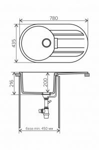 Мойка кухонная Tolero Loft TL-780 чёрный 473820