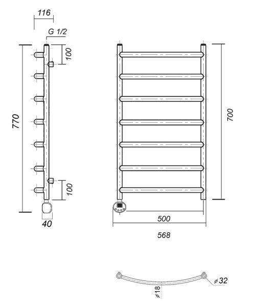 Полотенцесушитель электрический Domoterm Калипсо П7 500x700 EL золото