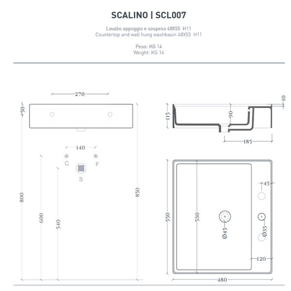 Раковина ArtCeram Scalino SCL007 17 00 черная 55 см