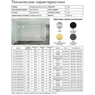 Душевой уголок Azario Male AZ-J50-100-BGL-CL 100x100 см профиль брашированное золото стекло прозрачное