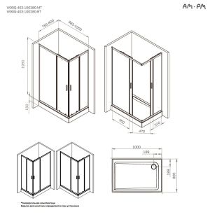 Душевой уголок Am.Pm Gem W90G-403-100280-BT 100x80 см без поддона чёрный матовый