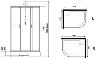Душевая кабина Niagara NG-33984-14LBKTG с гидромассажем 90x80см серебро/матовое
