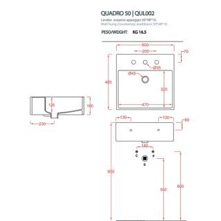 Раковина ArtCeram QUADRO QUL002 01 00 белая 50 см Раковина ArtCeram QUADRO QUL002 01 00 белая 50 см