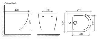 Биде подвесное Ceramica Nova Metropol CN4003MB чёрный матовый Биде подвесное Ceramica Nova Metropol CN4003MB чёрный матовый