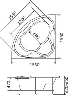 Акриловая ванна 1MarKa Luxe 155 Акриловая ванна 1MarKa Luxe 155