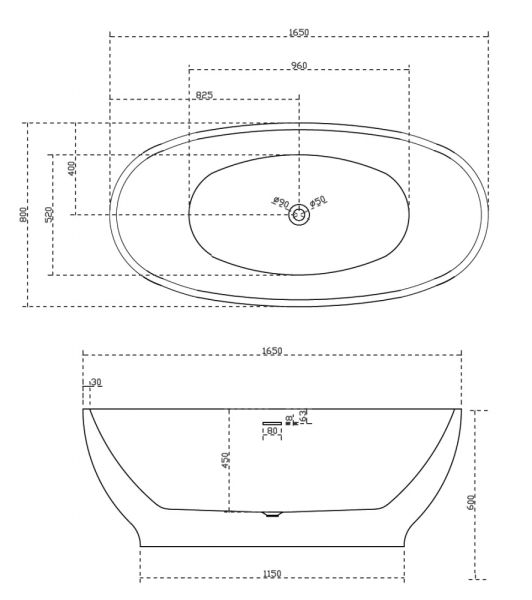 Акриловая ванна ABBER AB9207MB 165x80x60