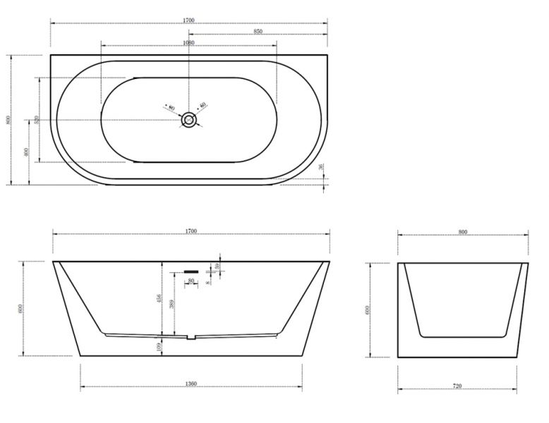 Акриловая ванна ABBER AB9216-1.7MB 170x80x60