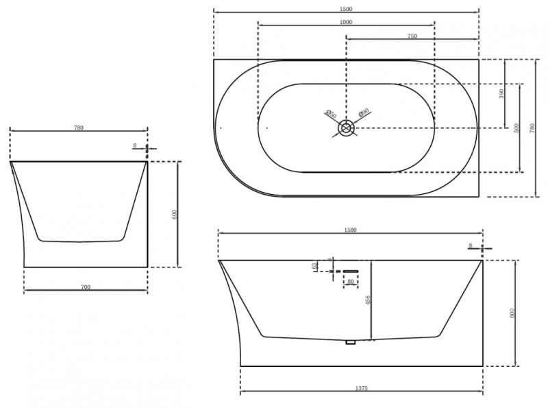 Акриловая ванна ABBER AB9258-1.5 R 150x78x60
