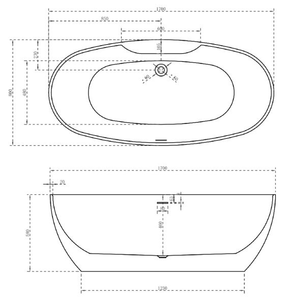 Акриловая ванна ABBER 170x80см AB9323