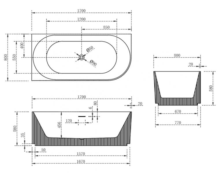 Акриловая ванна ABBER 170x80см левая AB9329-1.7 L