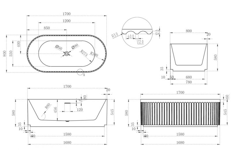 Акриловая ванна ABBER AB9410-1.7 170x80см белый