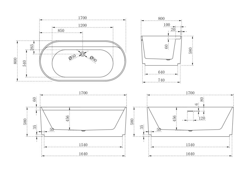 Акриловая ванна ABBER AB9444MW 170x80см белый