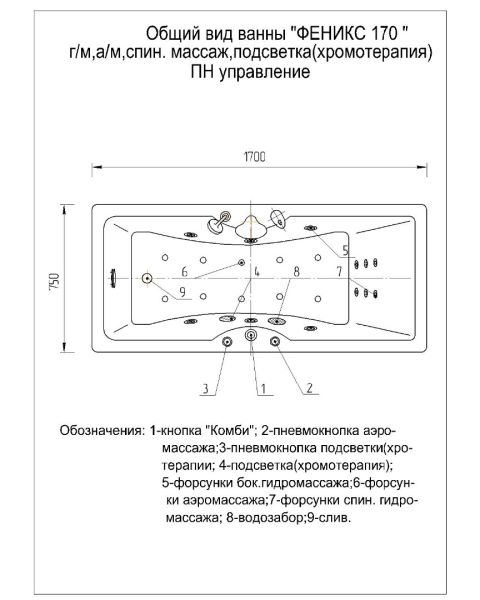 Акриловая ванна АКВАТЕК Феникс 170x75 см без гидромассажа