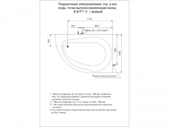 Акриловая ванна АКВАТЕК Вирго 150x100 см правая без гидромассажа